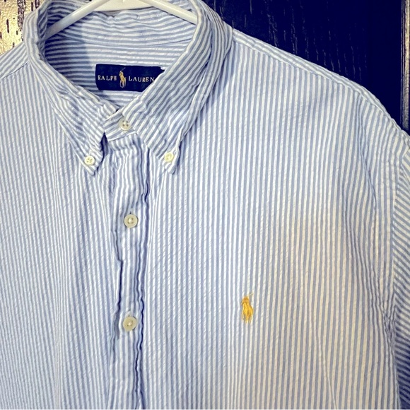 Ralph Lauren Blue and White Casual Seersucker Button Down‎ Shirt - XL - Picture 1 of 5